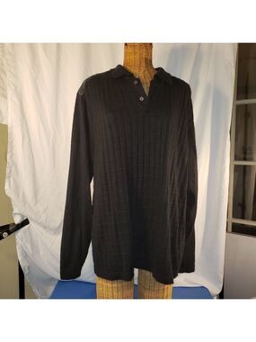 CheReskin Men's Black Long Sleeve Collared Checked Sweater - M